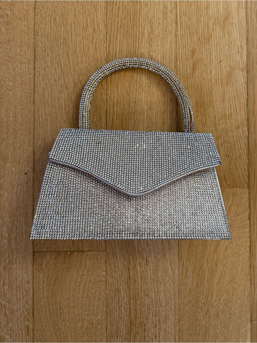Crystal-Embellished Silver Evening Top-Handle Bag